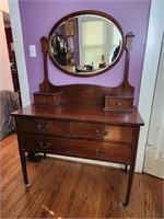 Antique Dresser And Beveled Mirror