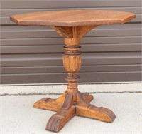 Solid Oak Octagon Pedestal Side Table Vintage
