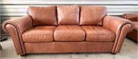 Legacy Leather Cognac Sofa w/ Stud Detail
