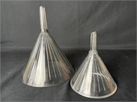 Set of Two Ribbed Glass Funnels