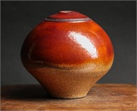 Signed & Fired Raku Orange Pottery Vase