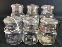 Lot of 6 Ball Ideal glass vintage mason jars