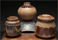 Stoneware Candle Holder & Jars (3)