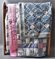 Handmade Blue & Pink Quilt & Throw