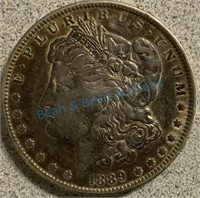 1889 high-grade Morgan silver dollar