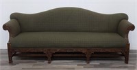 Vintage carved wood upholstered sofa