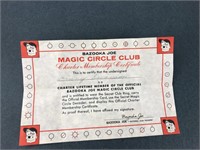 Vintage Bazooka Joe Membership Certificate