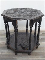 Vintage carved wood octagon side table