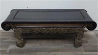 Antique low carved wood coffee table