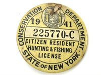 1941 New York Hunting & Fishing License Button