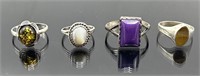 4 vintage sterling silver cocktail rings, 11.6g