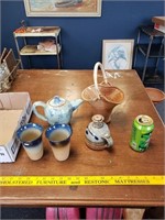 Pottery Base, Teapot, Cups, Dish Jar