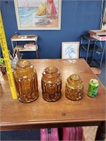 Lot of 3 Amber Glass Cannister Jars