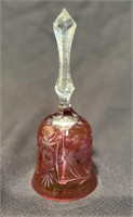 Cranberry Flash Glass Cutback Bell 7.5" Tall