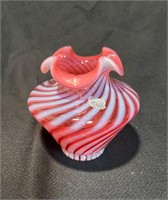 Fenton Cranberry Opalescent Swirl Art Glass Vase