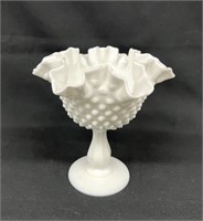 Fenton Hobnail Milk Glass Footed Compote 6"