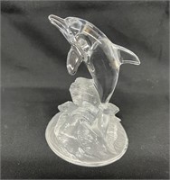Vtg Clear & Frosted Lead Crystal Dolphin Figure