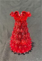 Vtg Studio Blown Art Glass Hobnail Flower Vase