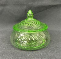 Anchor Hocking Spiral Green Covered Candy Dish
