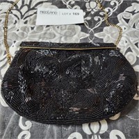 Beaded Evening Clutch Black with Shoulder Strap