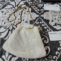 Beaded Evening Clutch White with Shoulder Strap