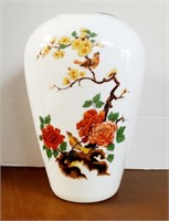 Large Glass Floral and Bird Vase