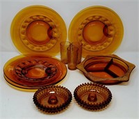 Amber Glass Luncheon Plates and Other Pieces