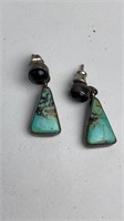Sterling Earrings Mexico Turquoise Onyx Southwest