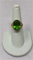 Green Oval Cut Stone Gold Tone Ring
