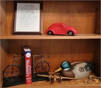 D - REPLICA CAR, BICYCLE BOOKENDS, DUCK, AIRPLANES