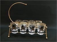 Retro 1960s Libbey Bowling Shot Glasses & Stand