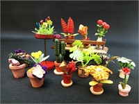 16 Dollhouse Miniature Flowers Pots & Plant Stands