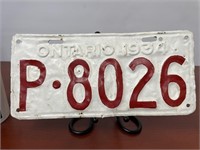 Plaque d'immatriculation Ontario 1934 License Plat