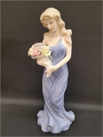 Vtg Porcelain Woman with Flowers Sculpture