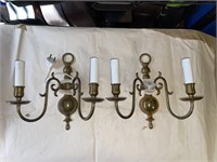 Pair of Brass Twin Arm Electrified Sconces