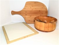 Wooden Salad Bowl with Pizza Tray