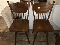 Oak pressback bar stools X2