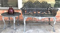 Woven Metal Bench with Side Table