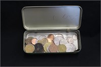 Large Lot of Foreign Coins in a tin box