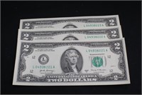 Lot of 3 Consecutive UNC $2 Bank Notes