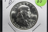 1960-D Uncirculated Franklin Silver Half Dollar