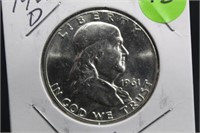 1961-D Uncirculated Franklin Silver Half Dollar