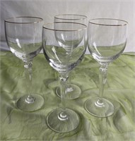 Set Of 4 Waterford  Gold Rimmed Wine Glasses