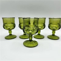 King's Crown Green Thumbprint Glass Set of 5