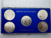 5 Morgan silver dollars US mint