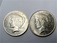 2 1922 peace silver dollars