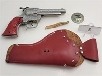 Vintage Ranger Cap Pistol w/ Red Grips & Holster