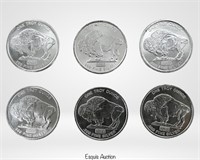 Six Buffalo .999 Fine Silver 1 oz Rounds/ Coins