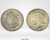 1921 D Morgan & 1923 D Peace BU Silver Dollars