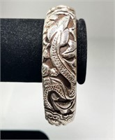 Vintage Bone Bangle Bracelet Wrapped- Pure Silver